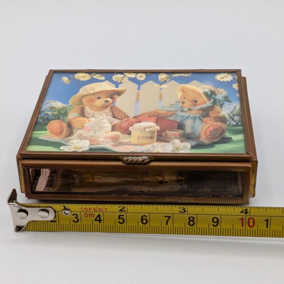 Cherished Teddies Trinket Box Glass Mirror Brass 4" x 3" x 1" - Picture 11 of 13
